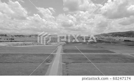 [Sepia] Countryside view of farm road from the sky-Mie 68247174