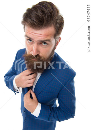 Formal wardrobe. Bearded man wear formal suit. 68247435
