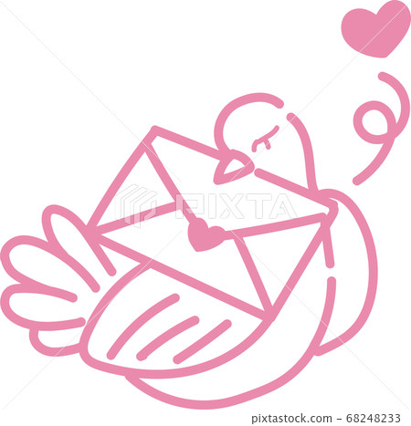 一隻鴿子，以簡單的線條，以手繪風格捧著一封信的插圖 68248233