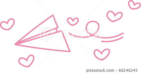 Hand drawn style simple line heart and paper airplane illustration 68248245