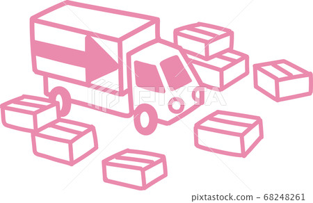 手繪風格簡單的線條送貨卡車和行李插圖 68248261