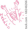 Hand drawn style simple line illustration of happy woman raising hands 68248266