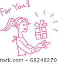 Illustration of a woman handed a present in a simple line in a hand-drawn style 68248270