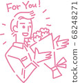 Illustration of a man being handed a simple line bouquet in a hand drawn style 68248271