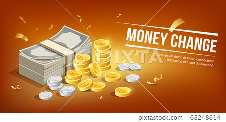 Banknote and gold coins with silver coins, mpney change concept 68248614