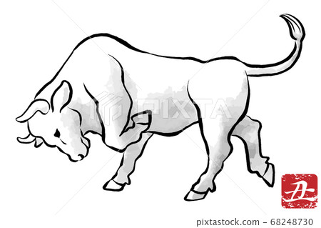 Cow with sticking out horns Monochrome-Oxennial New Year's card material 68248730