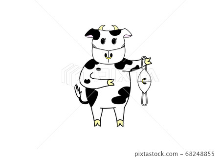 戴著面具的牛的插圖（新年賀卡的材料） 68248855