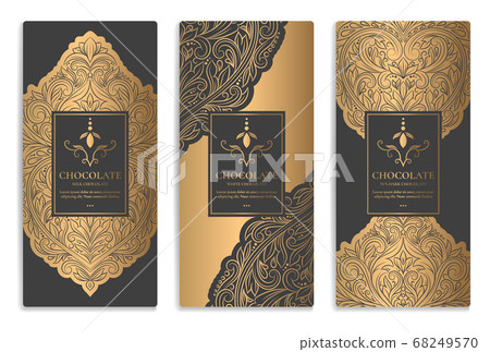 Gold and black packaging design of chocolate bars. Gold and black packaging design of chocolate bars. 68249570