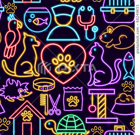 Pet Neon Seamless Pattern 68249655