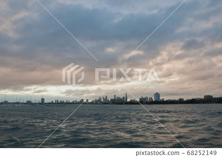 Wide angle evening scene of skyscrapers horizon Wide angle evening scene of skyscrapers horizon 68252149