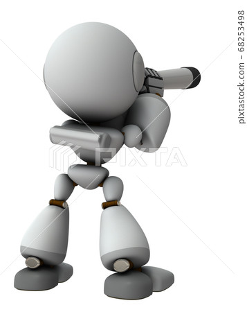 看通過望遠鏡和通過的一個逗人喜愛的機器人。 3D渲染。 68253498