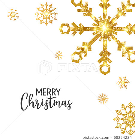 Christmas card with gold snowflakes and hand Christmas card with gold snowflakes and hand 68254224