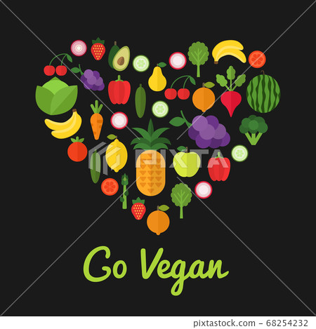 Go vegan design. Healthy food concept. Heart shape Go vegan design. Healthy food concept. Heart shape 68254232