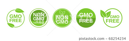 GMO free icons. Non GMO label set. Healthy organic GMO free icons. Non GMO label set. Healthy organic 68254234
