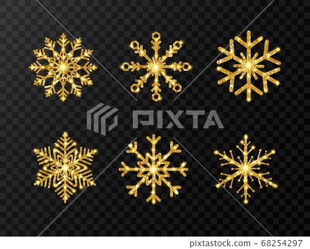 Glitter gold snowflakes set on transparent 68254297