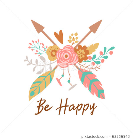 Boho chic arrow with floral bouquet. Ethnic arrow 68256543