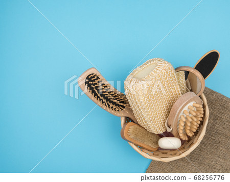 Health products the body in a basket on a sacking. Health products the body in a basket on a sacking. 68256776