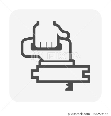 Electric saw and wood floor construction work 68259336