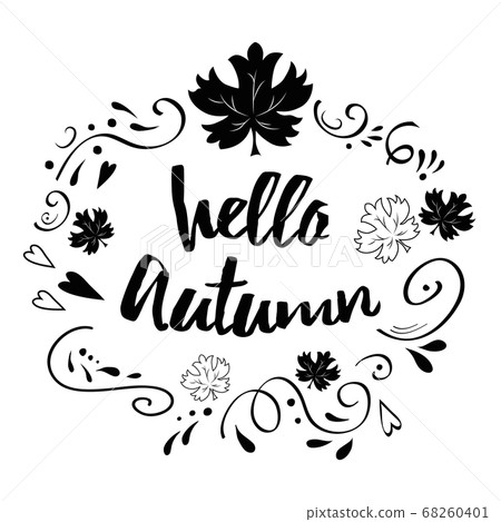Typographic banner with phrase Hello Autumn in Typographic banner with phrase Hello Autumn in 68260401