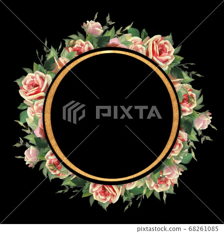 Pink roses. Round frame. Old painting style Pink roses. Round frame. Old painting style 68261085