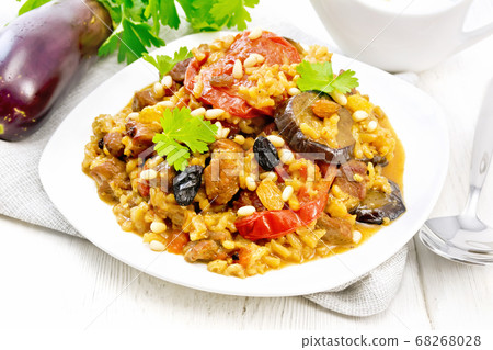 Rice with vegetables and chicken in plate Rice with vegetables and chicken in plate 68268028