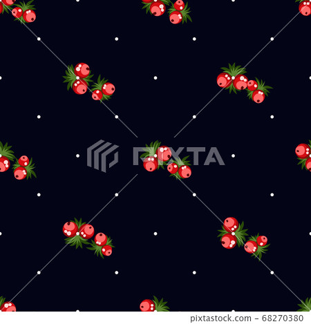 Seamless pattern of berries, flowers . Hand drawn floral ornament. Design for textile, paper, packaging, bedding from colorful doodle elements in folk style. Vector illustration 68270380