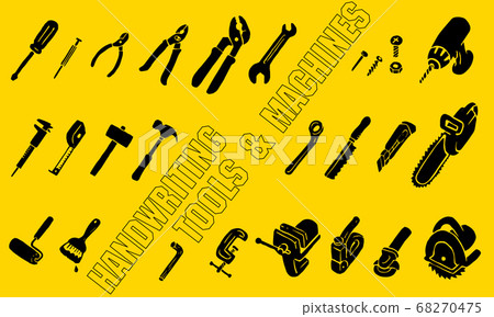 Illustration of handwritten tools and machinery icons 68270475