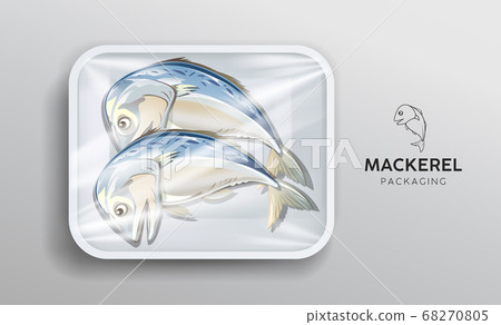 Steamed mackerel foam tray wrapped in plastic packaging, design popular food in thailand 68270805