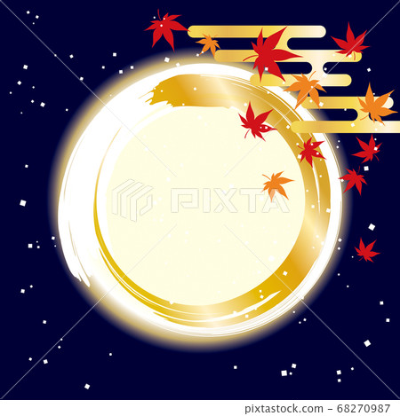 Japanese style background with full moon and autumn leaves 68270987