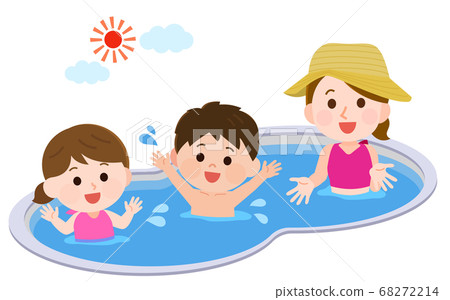 Illustration of a child and mother playing in the pool 68272214
