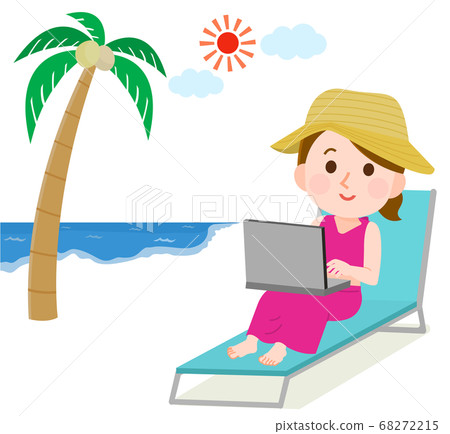 Illustration of a woman working at a travel destination 68272215