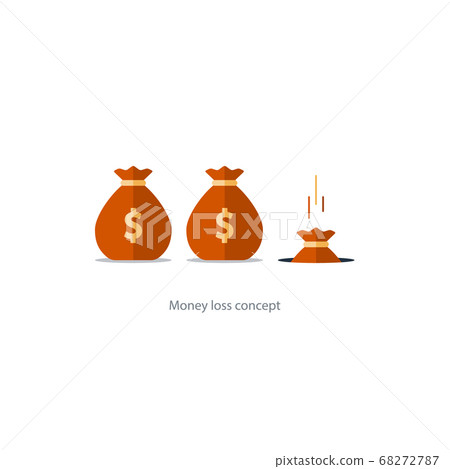 Money loss concept, falling sack in hole Money loss concept, falling sack in hole 68272787