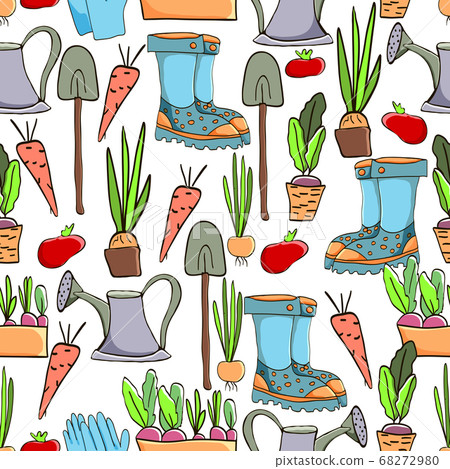 Gardening seamless pattern with garden elements - Stock Illustration ...