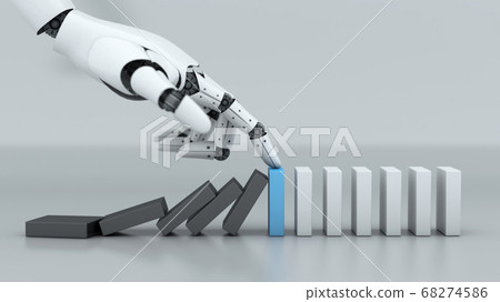 Robot hand stop crisis domino effect business Robot hand stop crisis domino effect business 68274586