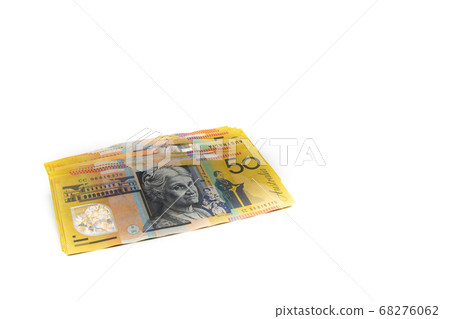 Stack of Australian 50 dollars banknotes isolated 68276062