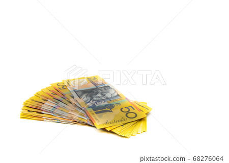 Stack of Australian 50 dollars banknotes isolated 68276064