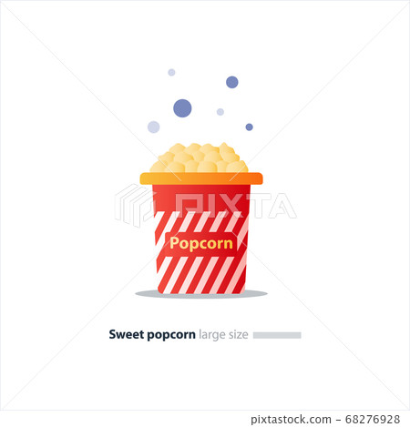 Large red striped bucket of fresh sweet popcorn Large red striped bucket of fresh sweet popcorn 68276928