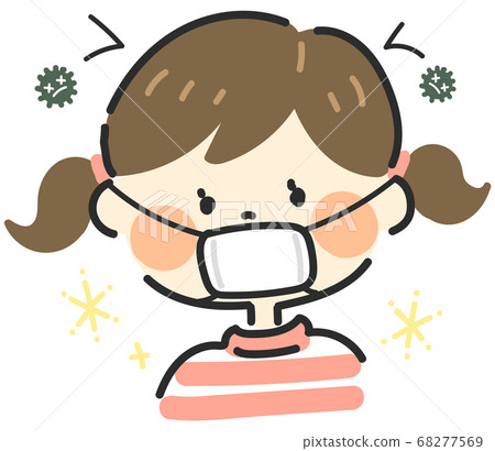 一個戴著口罩防止病毒的女孩 68277569