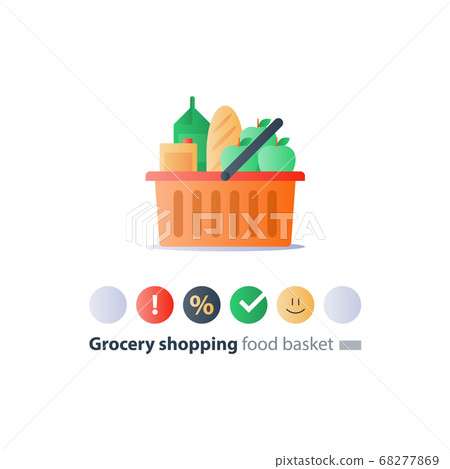 Full basket of food, grocery shopping 68277869