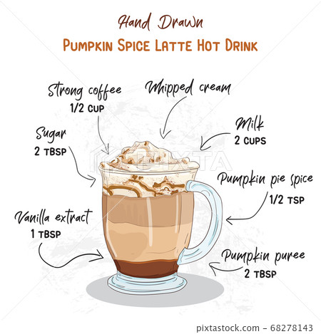 Hand Drawn Colorful Pumpkin Spice Latte Hot... - Stock Illustration ...