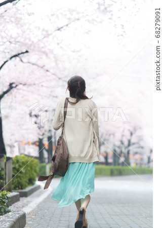 A woman having a flower viewing A woman having a flower viewing 68279091