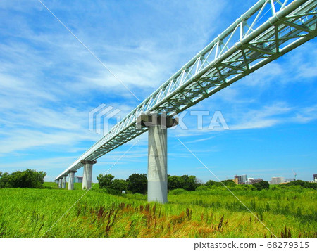 Edogawa riverbed scenery in early summer over a gas conduit 68279315