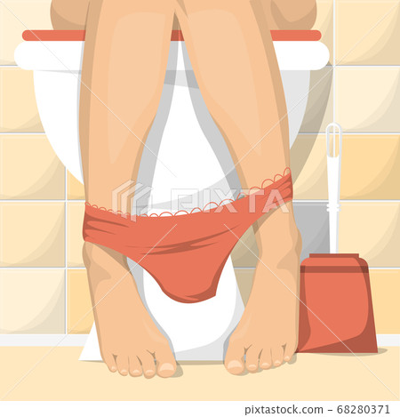 Woman sitting on toilet illustration. Female legs Woman sitting on toilet illustration. Female legs 68280371