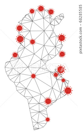 Polygonal 2D Mesh Vector Tunisia Map with Coronavirus Polygonal 2D Mesh Vector Tunisia Map with Coronavirus 68285585