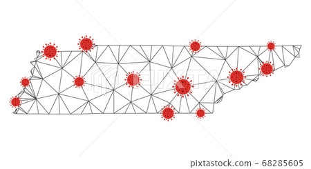 Polygonal Wire Frame Mesh Vector Tennessee State Map with Coronavirus Polygonal Wire Frame Mesh Vector Tennessee State Map with Coronavirus 68285605