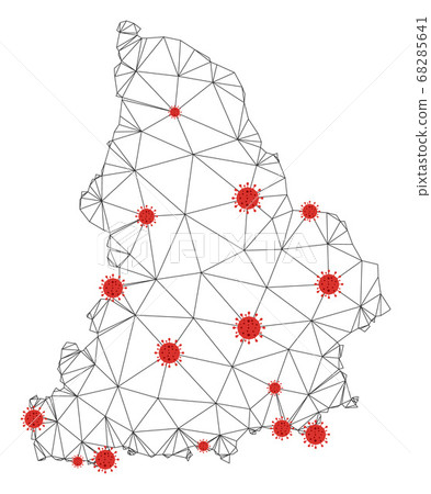 Polygonal Carcass Mesh Vector Sverdlovsk Region Map with Coronavirus Polygonal Carcass Mesh Vector Sverdlovsk Region Map with Coronavirus 68285641