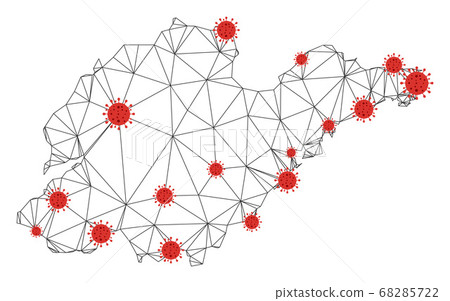 Polygonal Network Mesh Vector Shandong Province Map with Coronavirus Polygonal Network Mesh Vector Shandong Province Map with Coronavirus 68285722