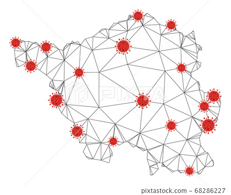 Polygonal Wire Frame Mesh Vector Saarland Land Map with Coronavirus 68286227