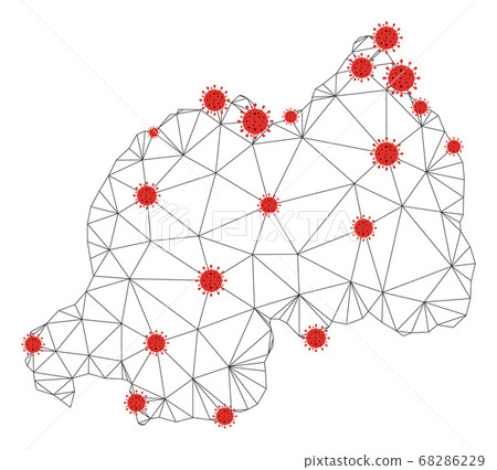 Polygonal 2D Mesh Vector Rwanda Map with Coronavirus 68286229