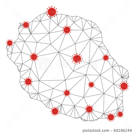 Polygonal 2D Mesh Vector Reunion Island Map with Coronavirus Polygonal 2D Mesh Vector Reunion Island Map with Coronavirus 68286249